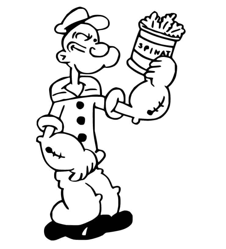 Dibujo de Popeye y Espinacas para Colorear