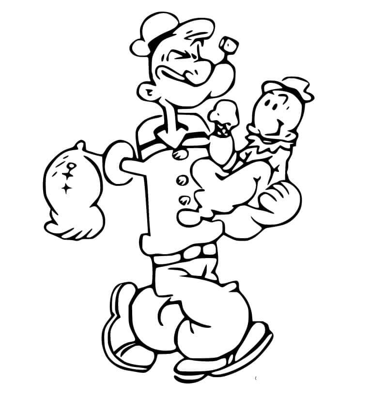 Dibujo de Popeye y Sweepea para Colorear