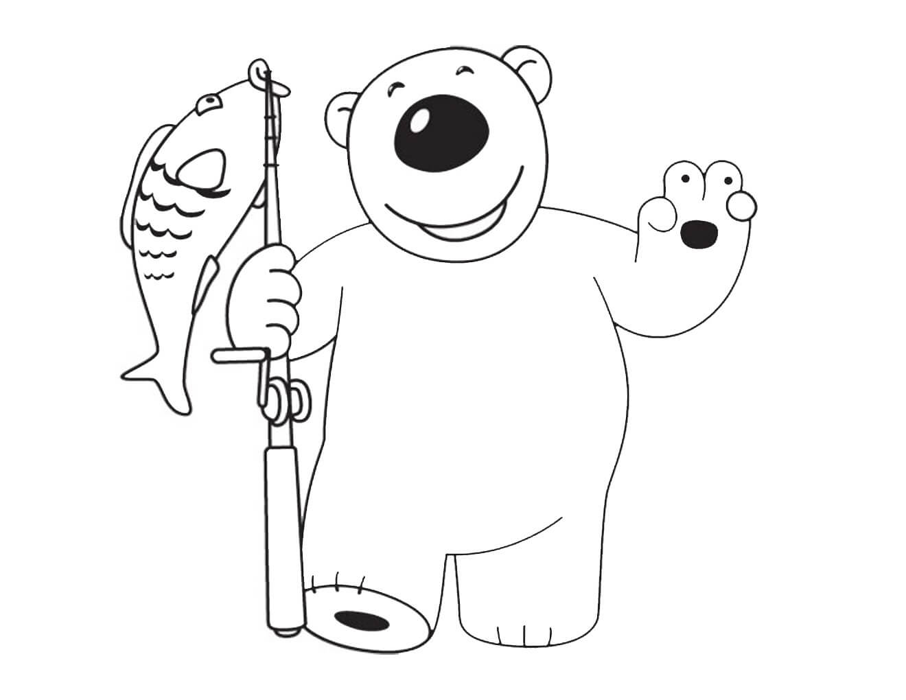 Dibujo de Pesca del Oso Poby para Colorear