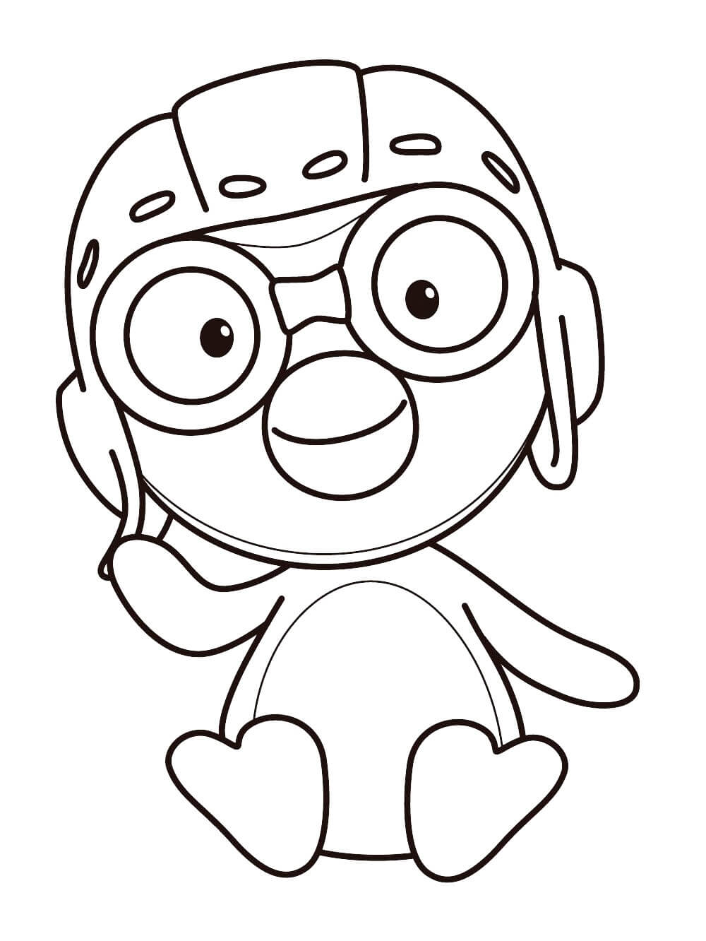 Dibujo de Pororo Sonriente Sentado para Colorear