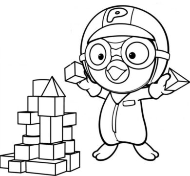 Dibujo de Pororo Jugando Rompecabezas para Colorear