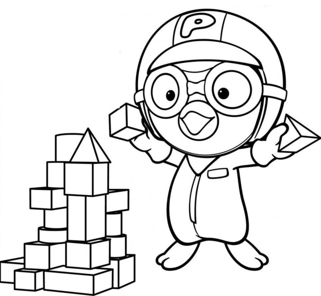 Dibujo de Pororo Jugando Rompecabezas para Colorear