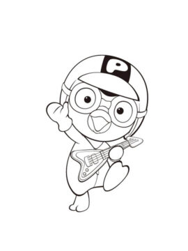 Dibujo de Pororo Tocando la Guitarra para Colorear