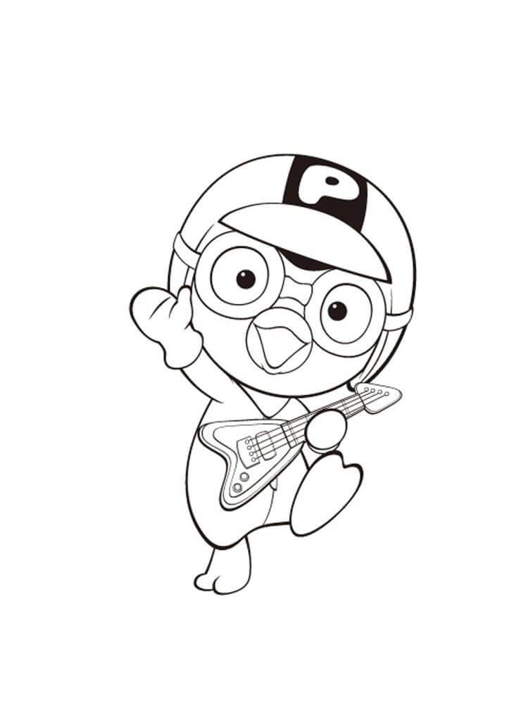 Dibujo de Pororo Tocando la Guitarra para Colorear