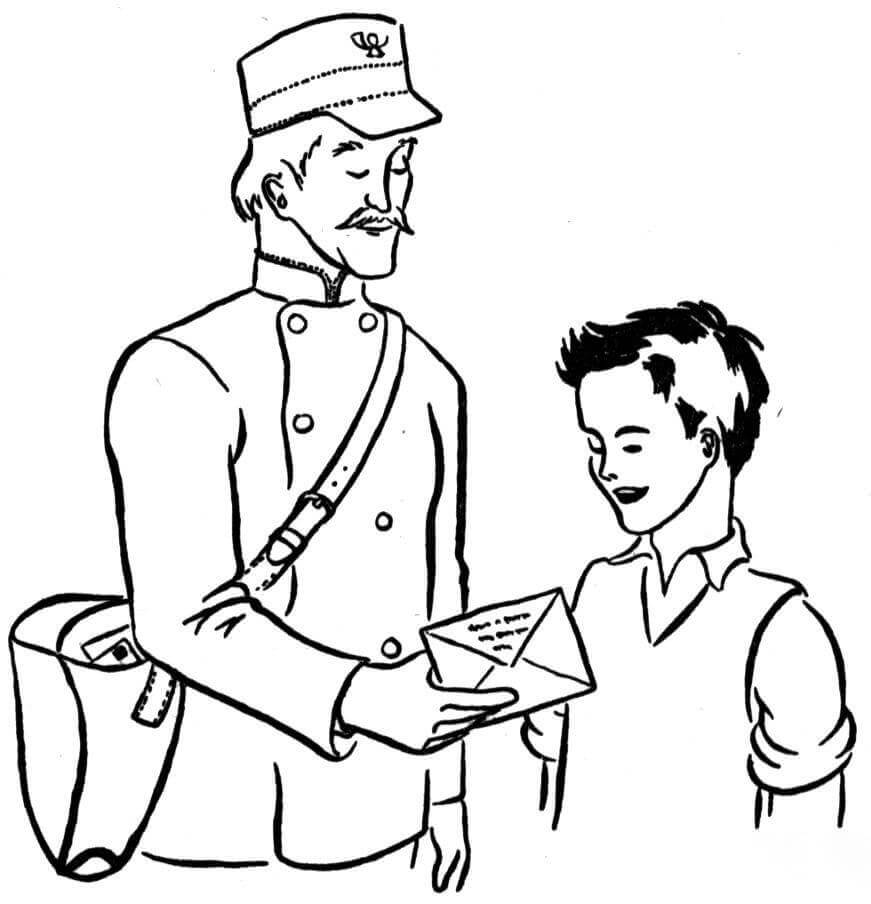 Dibujo de Cartero y un niño para Colorear