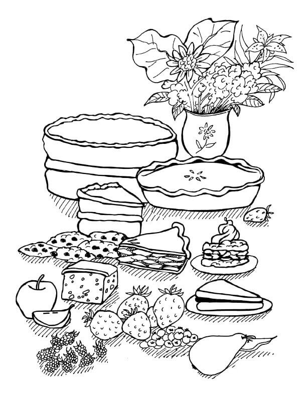 Dibujo de Flor y Postre para Colorear