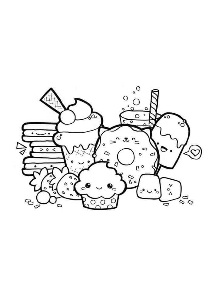 Dibujo de Postre Kawaii para Colorear