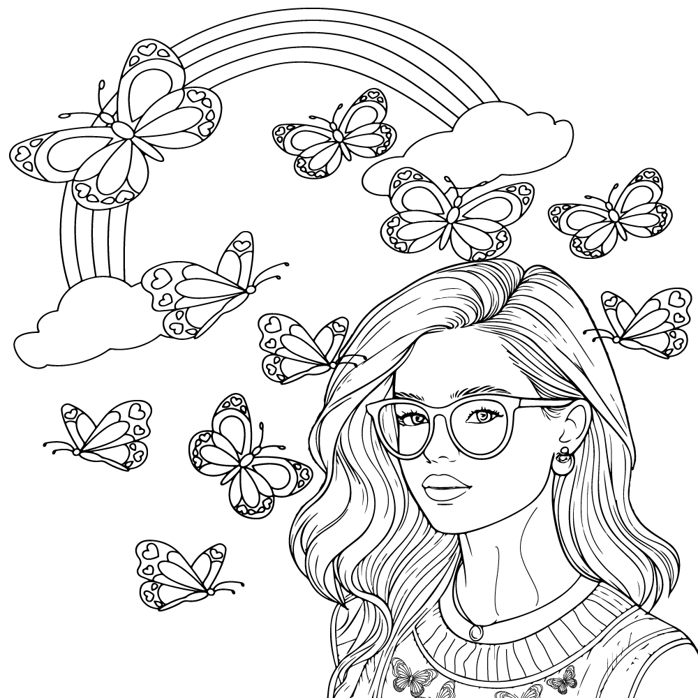 Dibujo de Aesthetic Butterflies And Girl Coloring Pagepng para Colorear