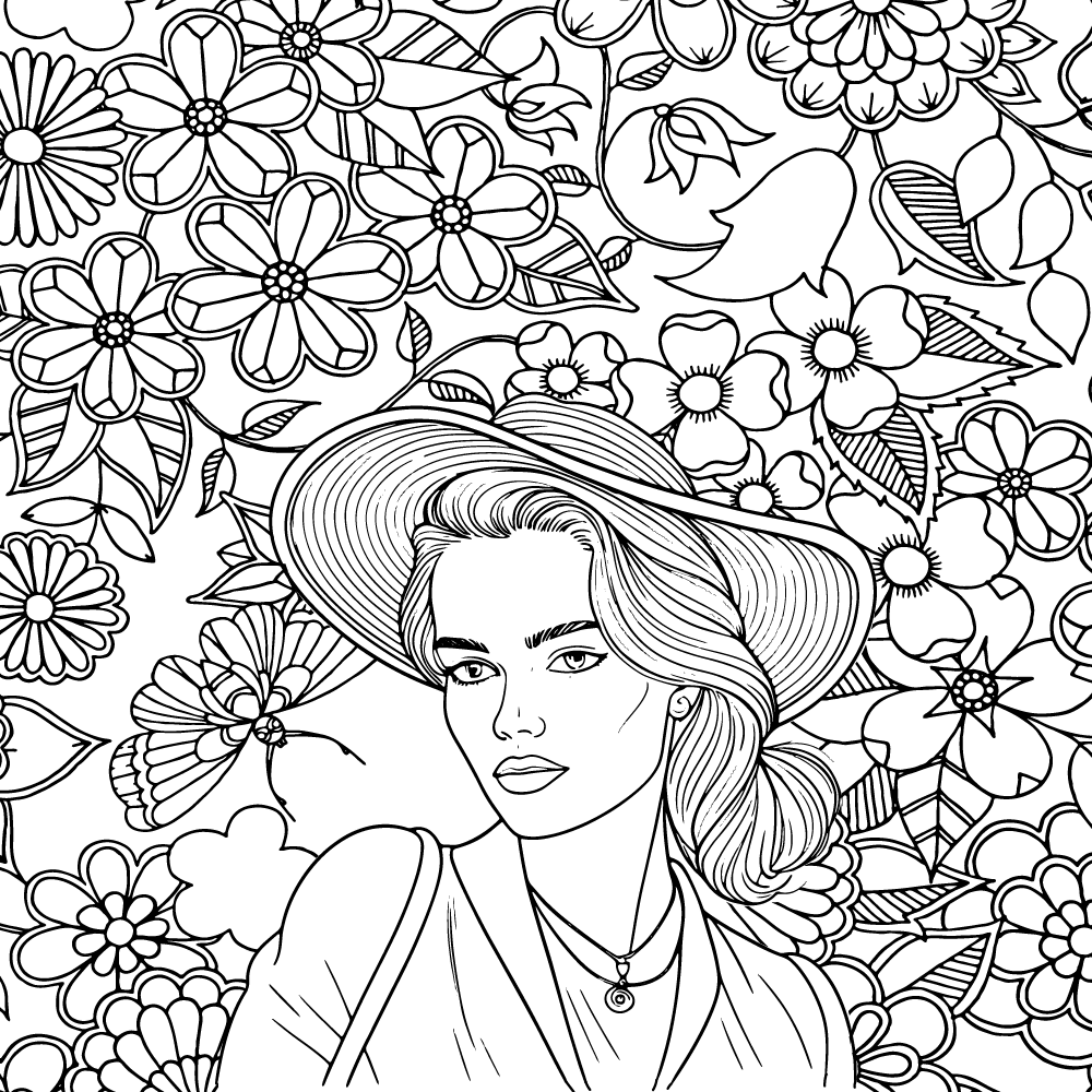 Dibujo de Girl With Aesthetic Design Coloring Pagepng para Colorear