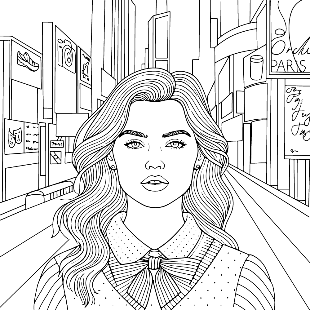 Dibujo de Preppy Girl With Serious Face Coloring Pagepng para Colorear