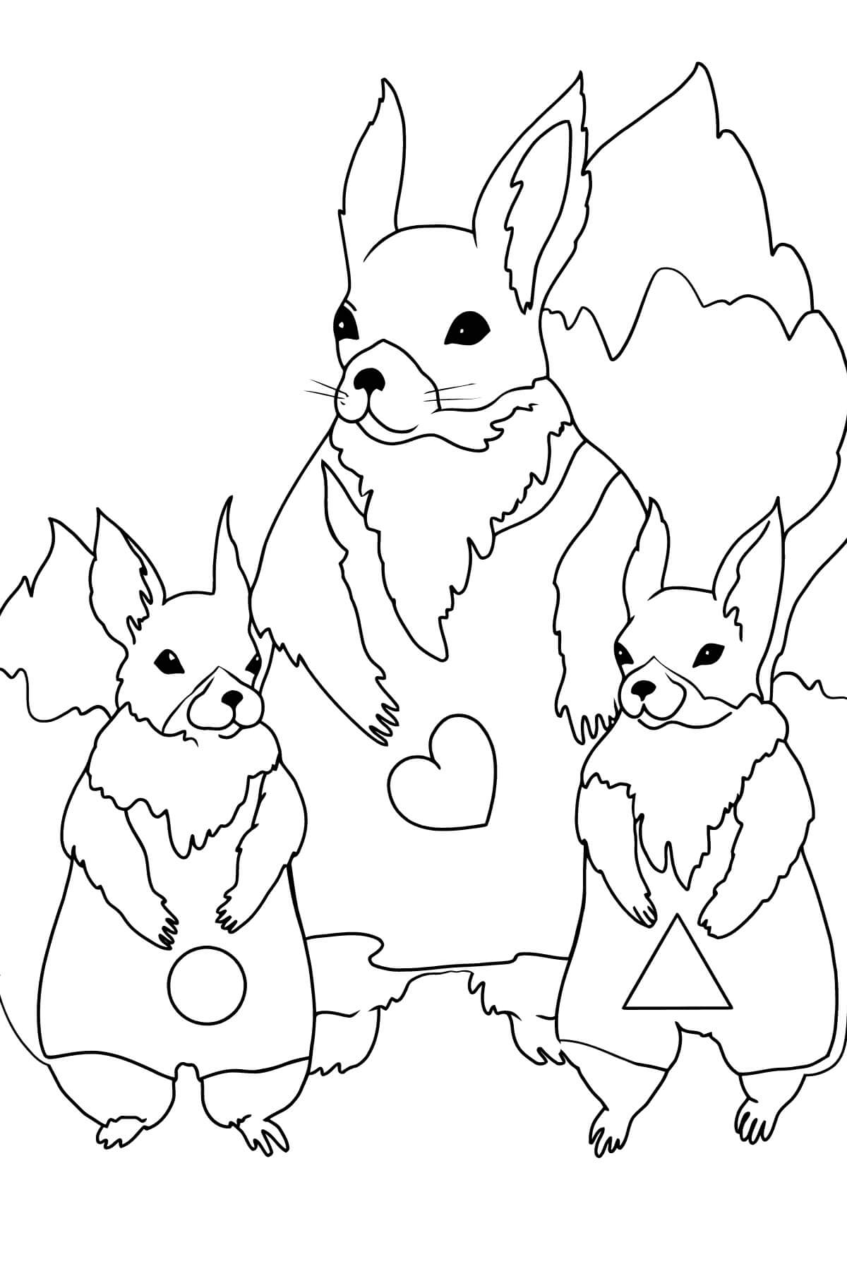 Dibujo de Conejo Familiar de Dibujos Animados en Primavera para Colorear