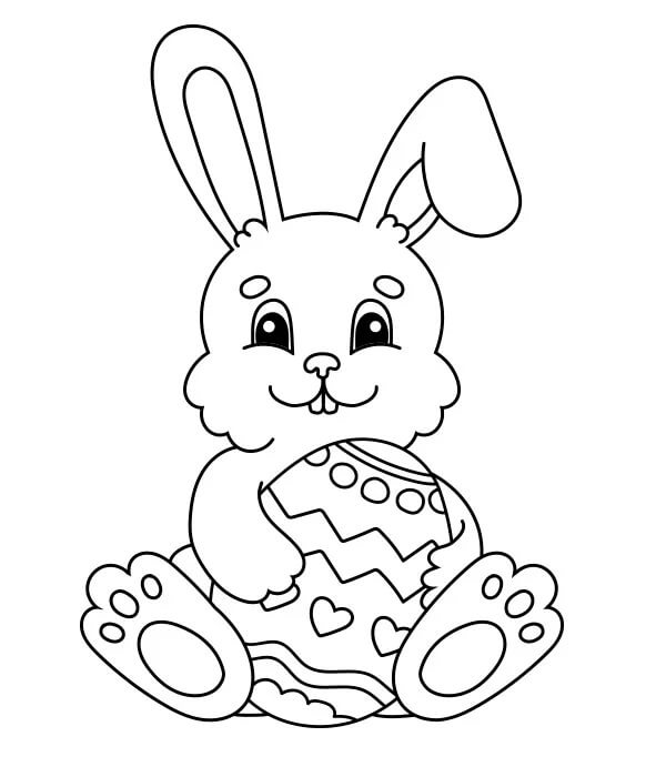 Dibujo de Conejo Que Sostiene el Huevo de Pascua en Primavera para Colorear