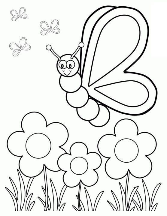 Dibujo de Mariposa de Dibujos Animados en Primavera para Colorear