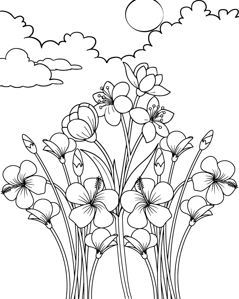 Dibujo de Blooming Flowers Coloring Page para Colorear