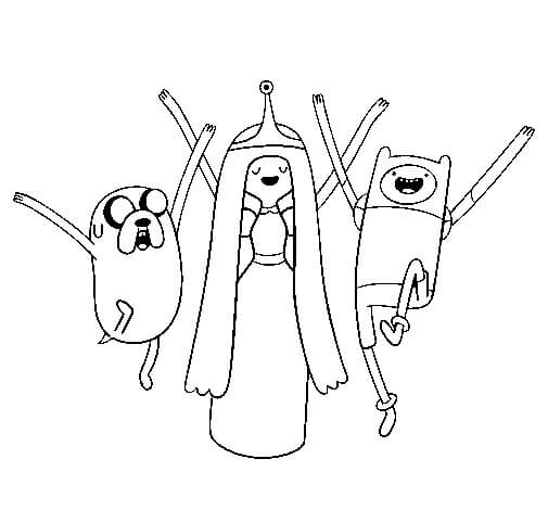 Dibujo de Feliz Jake la Dulce Princesa y Finn para Colorear