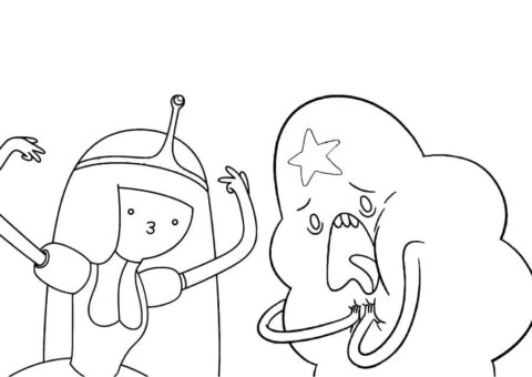 Dibujo de La Princesa Bubblegum y la Princesa Grumosa del Espacio para Colorear