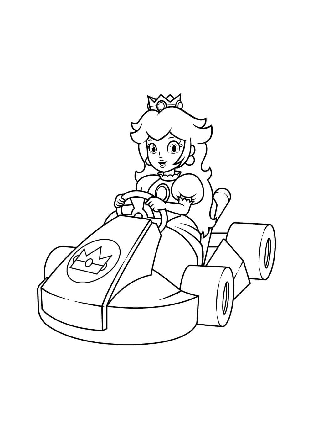 Dibujo de Coche de Carreras de la Princesa Peach para Colorear