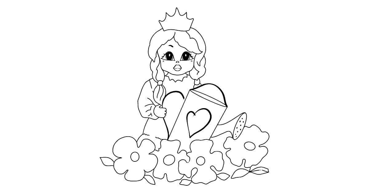 Dibujo de Dibujar a la Princesa Peach Regando las Plantas para Colorear