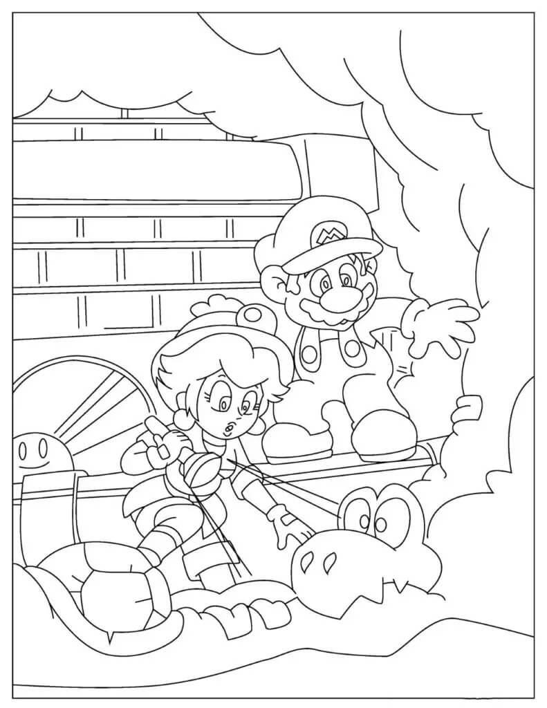 Dibujo de Divertida Princesa Peach y Amigos para Colorear
