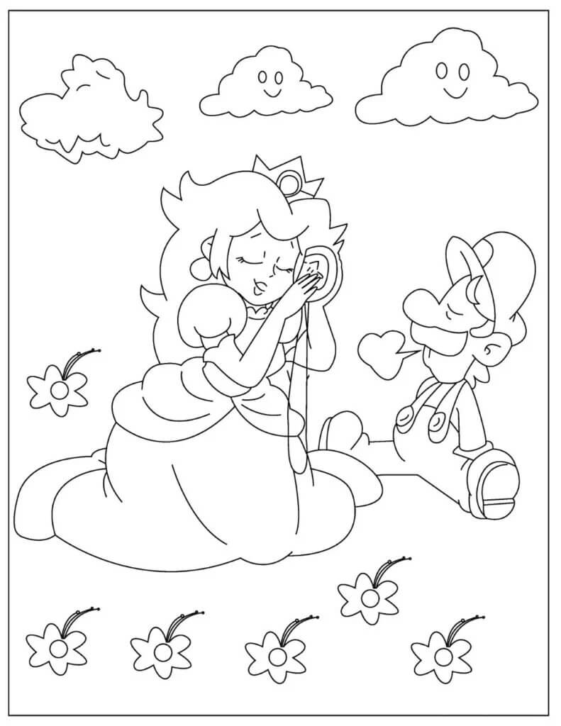 Dibujo de Divertido Mario y la Princesa Peach para Colorear