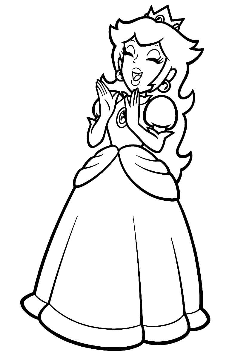 Dibujo de La Princesa Peach Aplaudiendo para Colorear