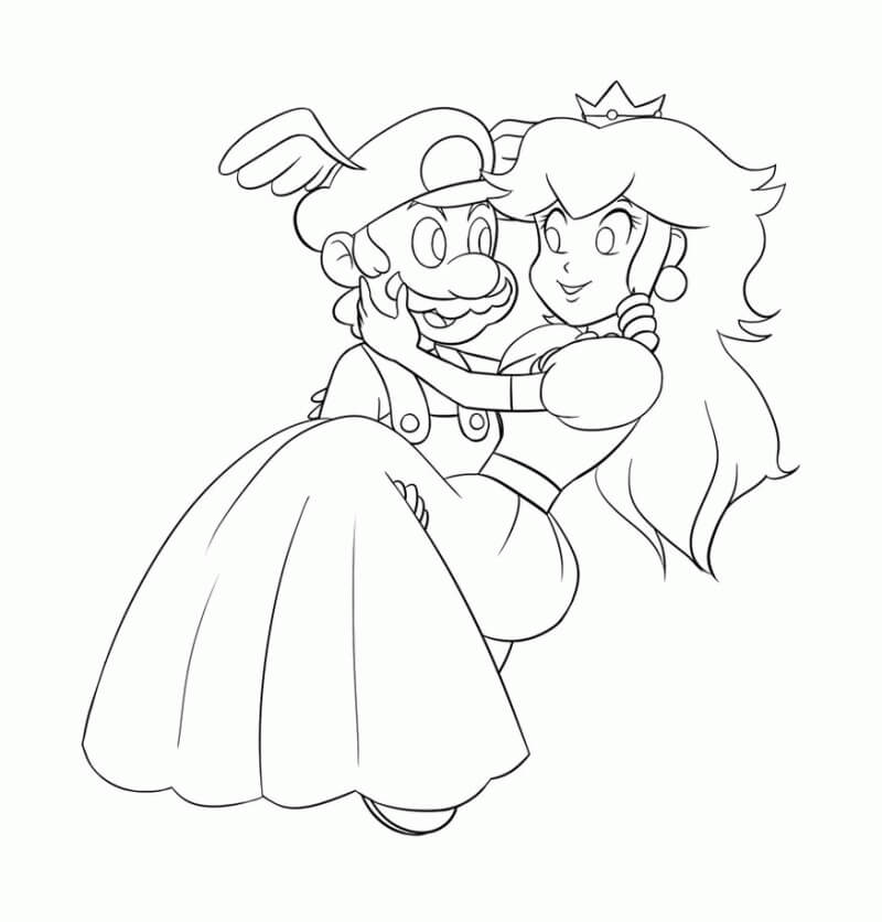 Dibujo de Mario Cargando a la Princesa Peach para Colorear