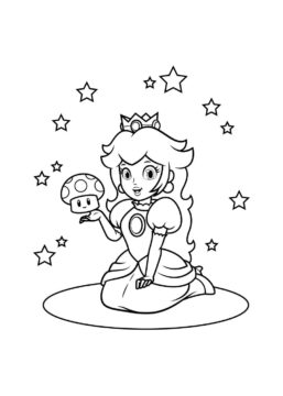 Dibujo de Princesa Peach con Champinones para Colorear