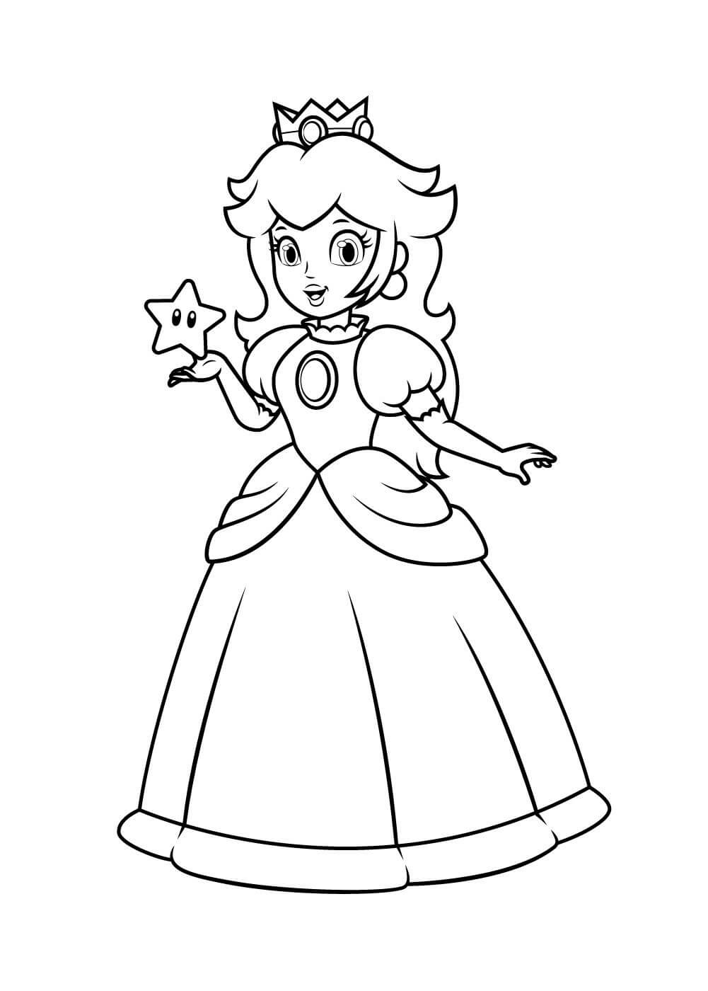 Dibujo de Princesa Peach con Estrella para Colorear