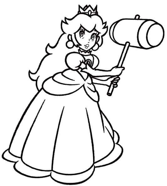 Dibujo de Princesa Peach con Martillo para Colorear