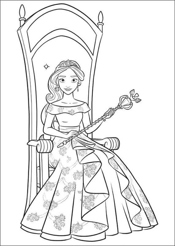 Dibujo de Princesa Elena Sentada en una Silla para Colorear