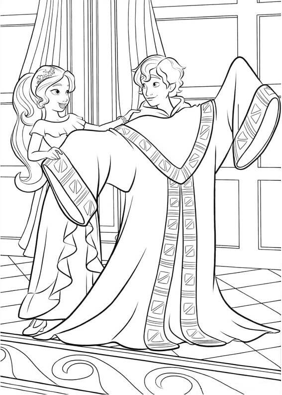 Dibujo de Princesa Elena y Mateo Sonriendo para Colorear