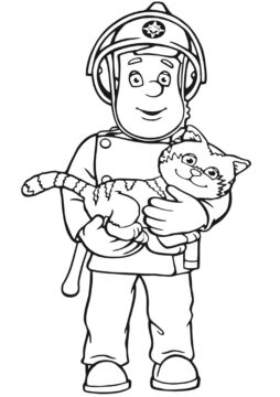 Dibujo de Sam el Bombero Salva a un Gato para Colorear