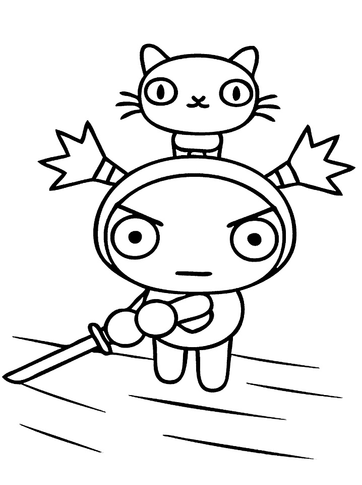 Dibujo de Garu con Su Espada y Su Gato para Colorear