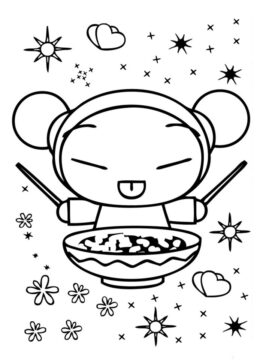 Dibujo de Pucca con Fideos para Colorear