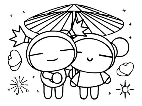 Dibujo de Pucca y Garu Enamorados para Colorear