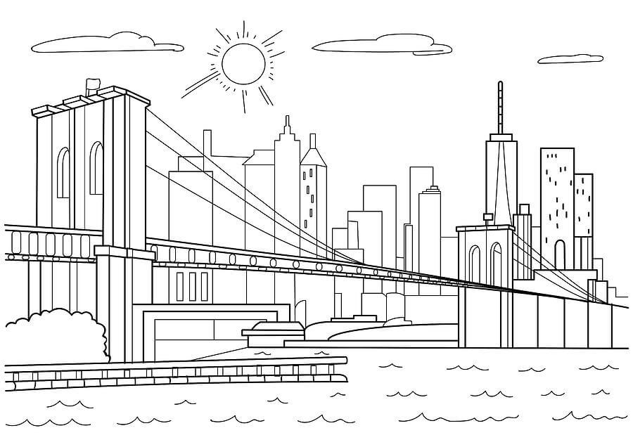 Dibujo de Puente en la Ciudad para Colorear