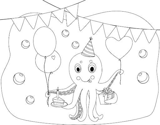 Dibujo de Cumpleaños de Pulpo para Colorear