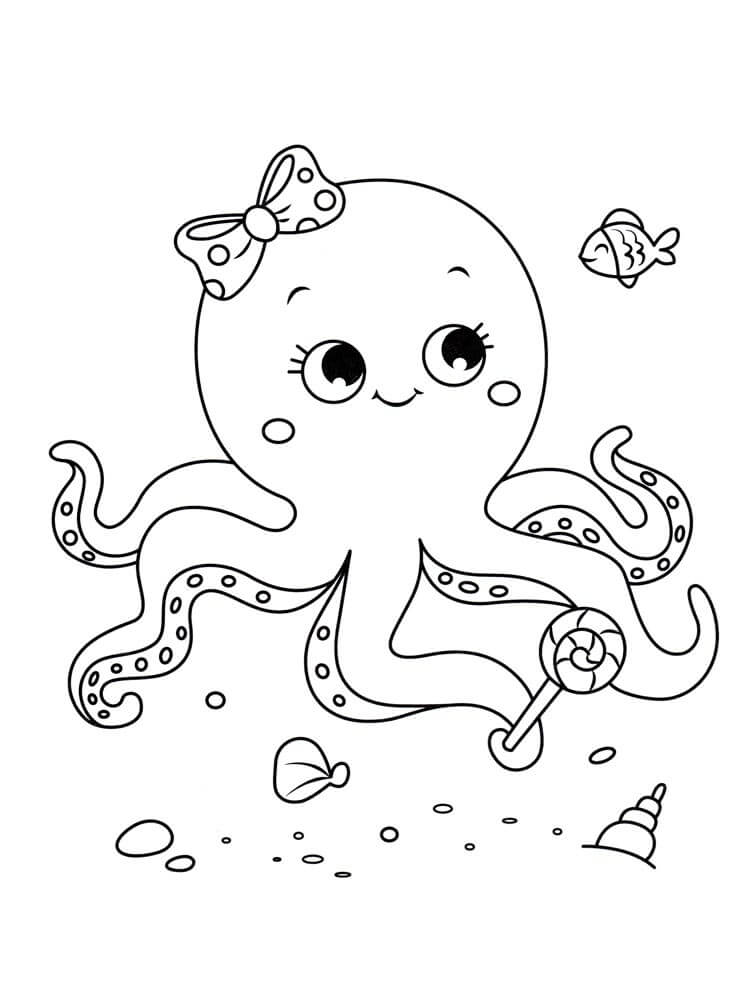Dibujo de Lindo Pulpo Sosteniendo un Caramelo para Colorear