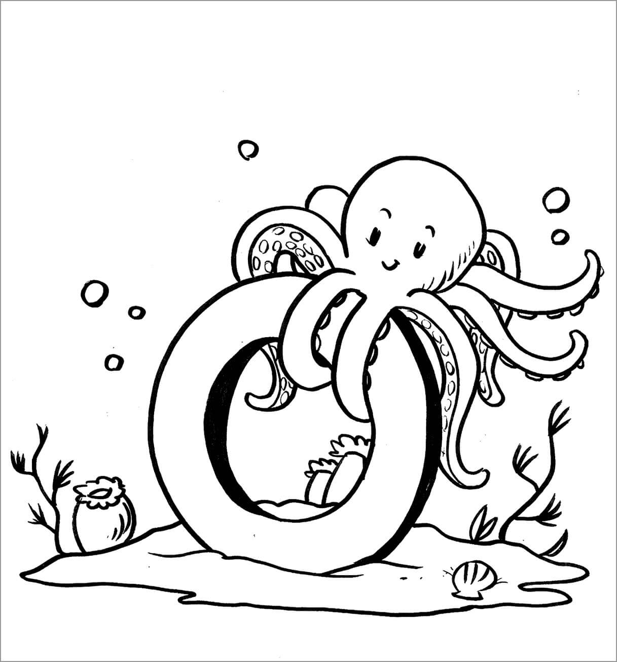 Dibujo de Pulpo con la Letra o para Colorear