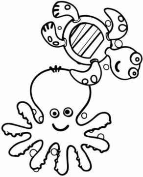 Dibujo de Pulpo y Tortuga para Colorear