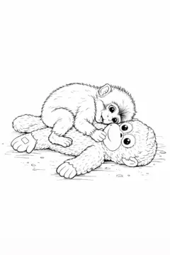 Dibujo de Punch Descansando con Teddy páginas para Colorear