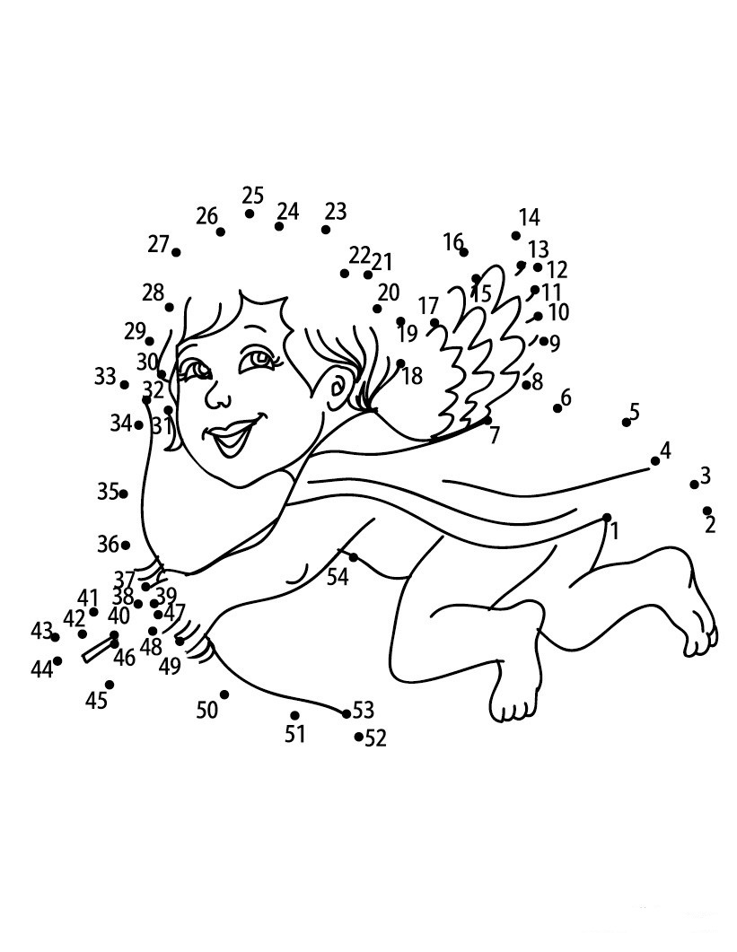 Dibujo de Ángel del Amor Punto a Puntos para Colorear