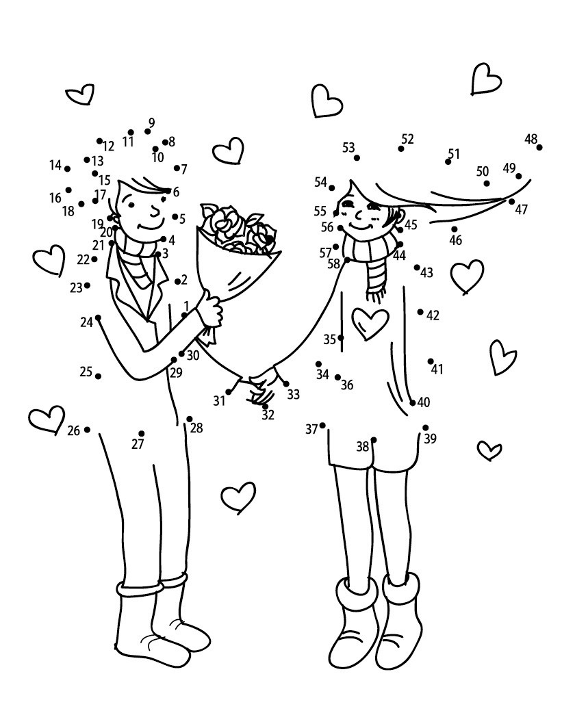 Dibujo de Linda Pareja Hace a los Puntos para Colorear