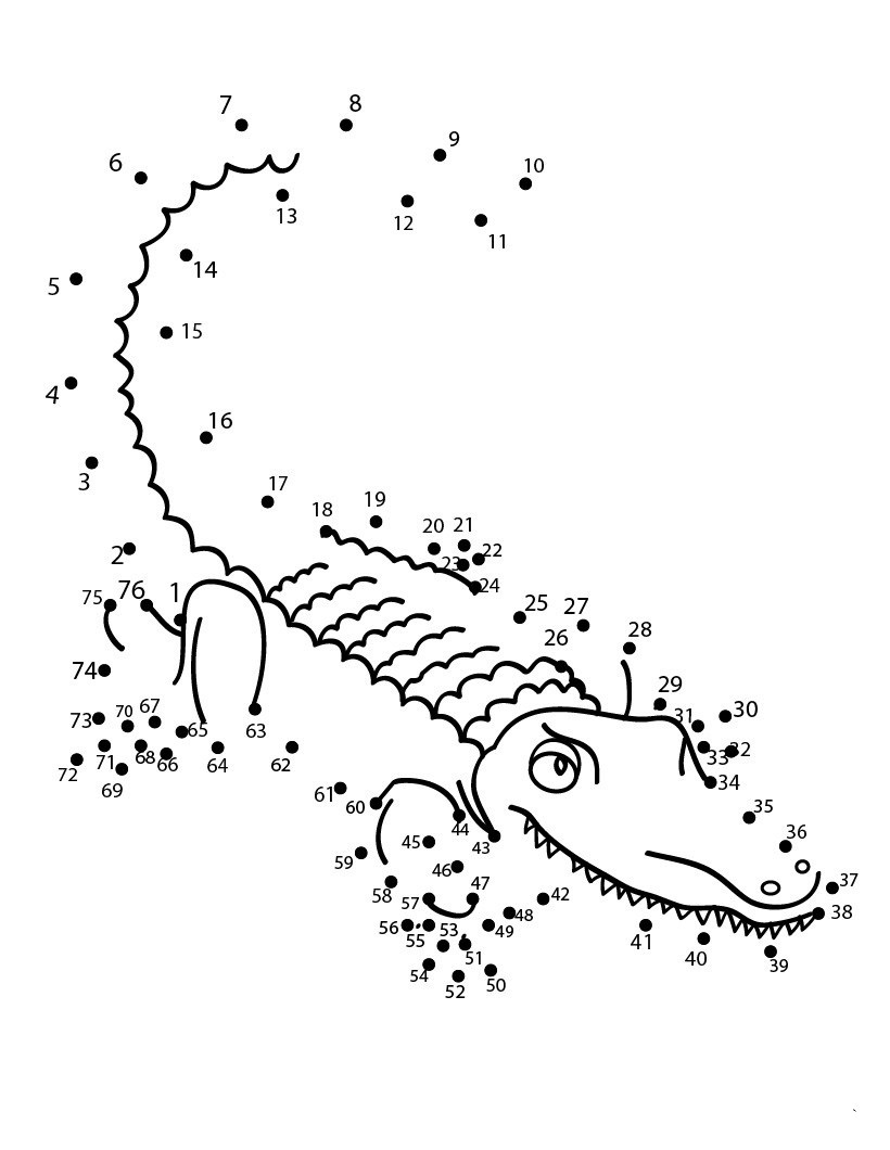 Dibujo de Punto de Cocodrilo a Puntos para Colorear