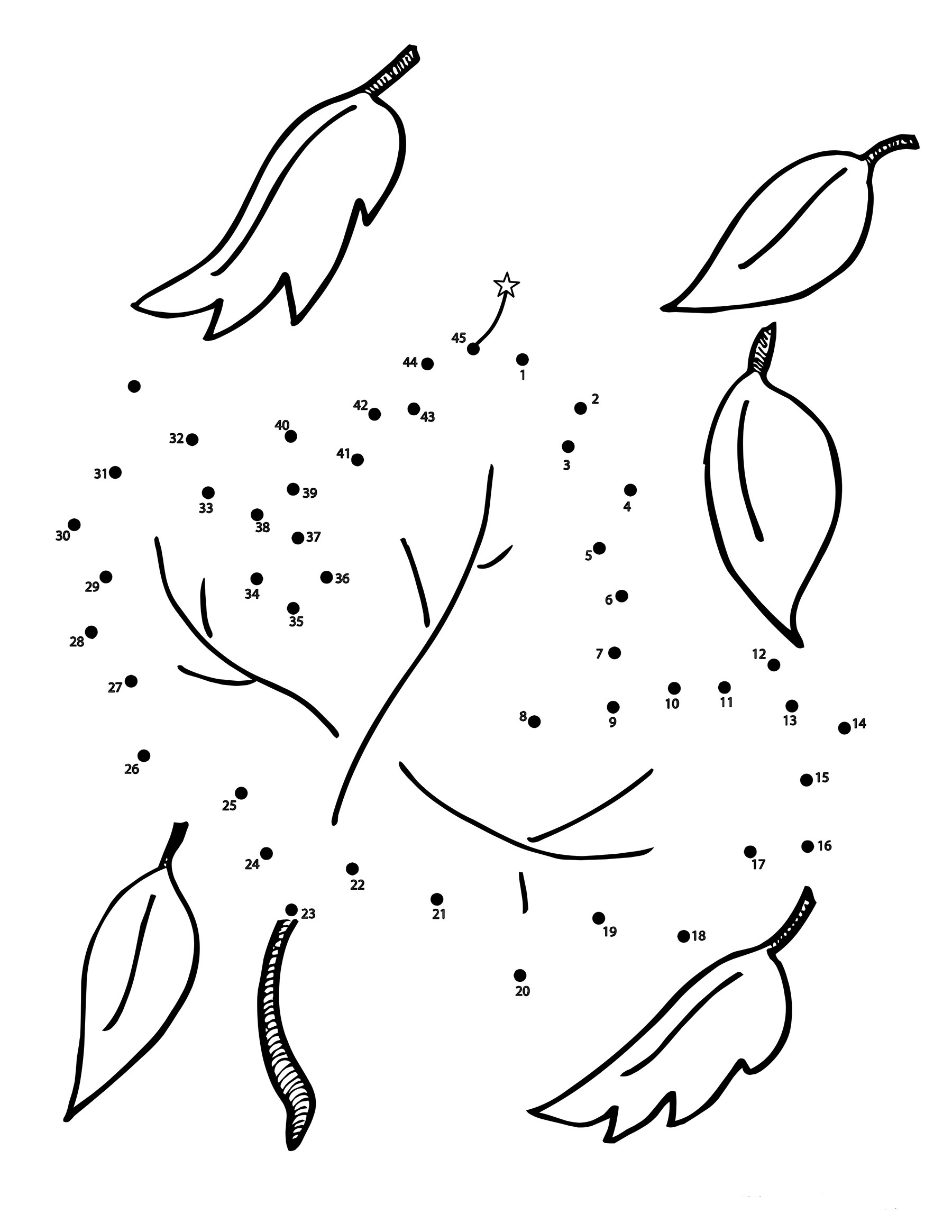 Dibujo de Punto de Hoja a Puntos para Colorear