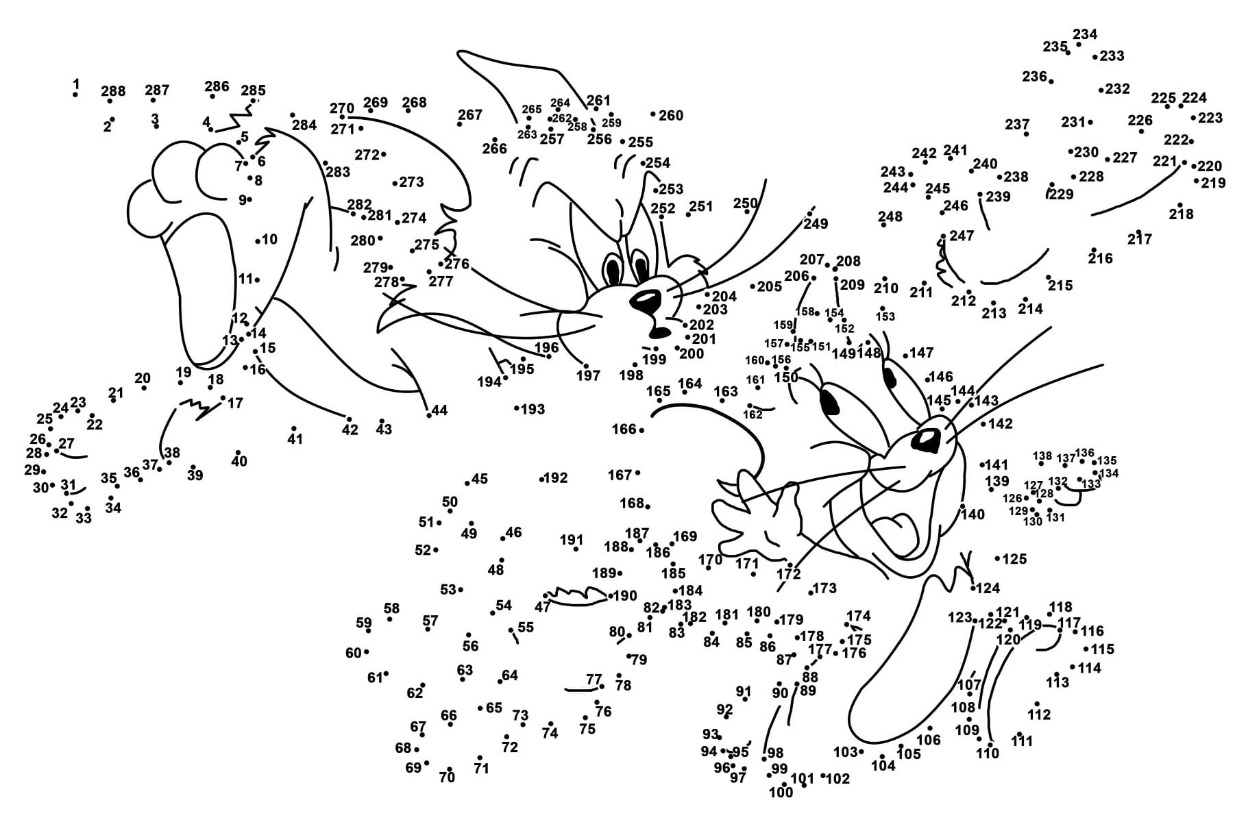 Dibujo de Página para Colorear de Tom y Jerry Puntos Extremos Unir los Puntos para Colorear