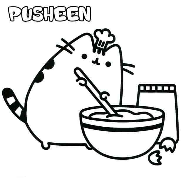 Dibujo de El Chef Pusheen Hace Pasteles para Colorear