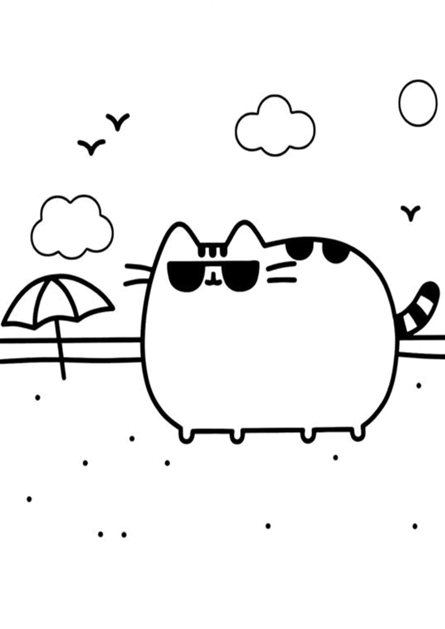 Dibujo de Fresco Pusheen en la Playa para Colorear