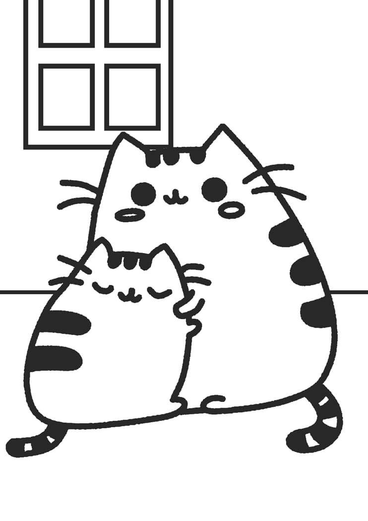 Dibujo de Madre e Hijo Pusheen para Colorear
