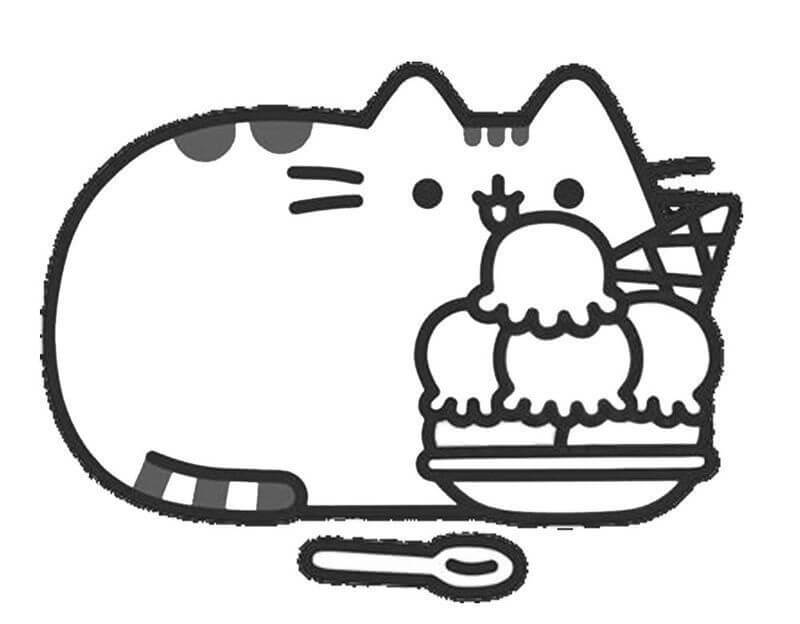 Dibujo de Pusheen Comiendo Helado 1 para Colorear